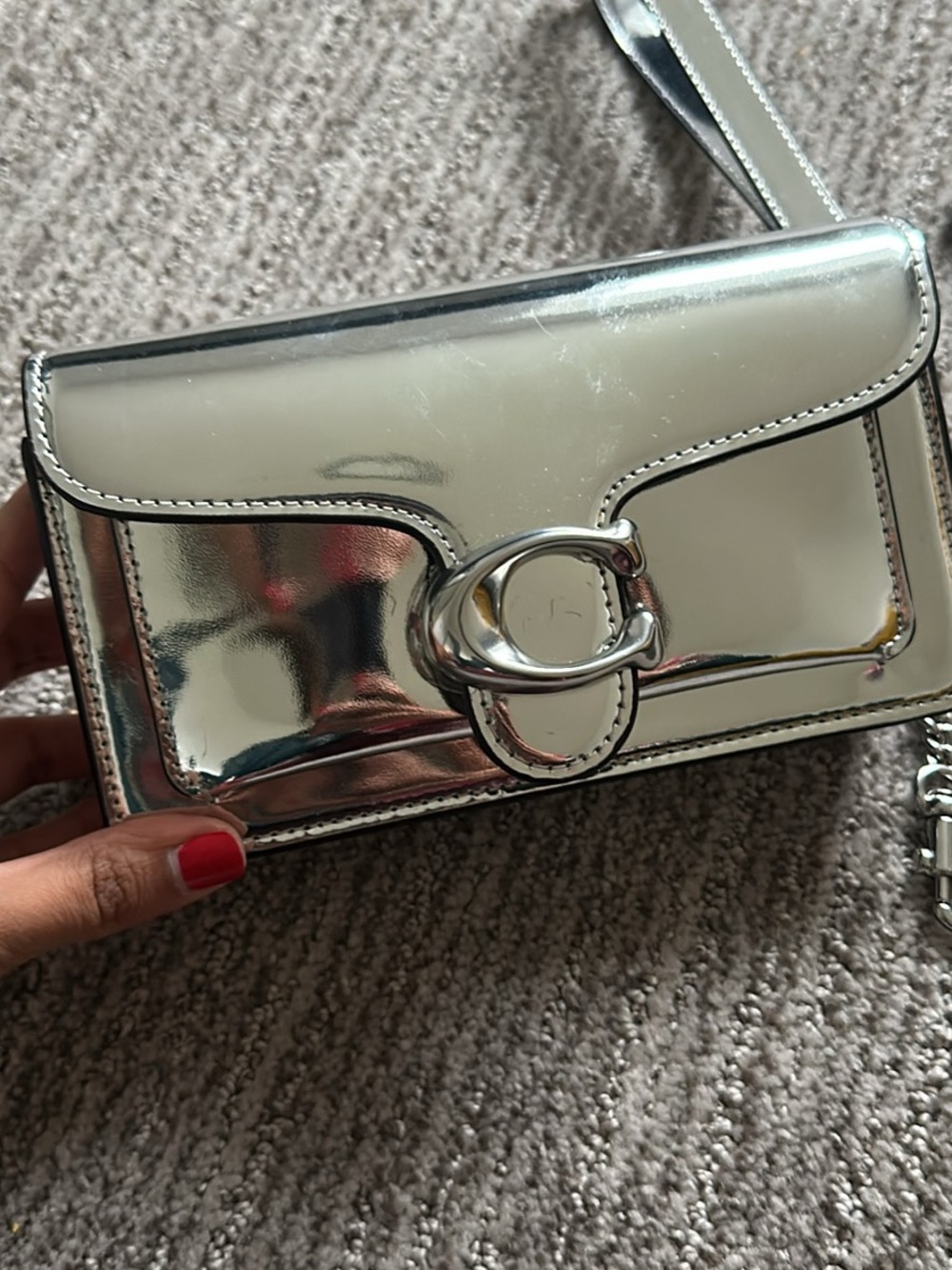 Coach Silver Metallic Crossbody with Signature Buckle